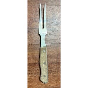 Vintage MAXAM Steel 2 Kitchen Carving Fork Wood Handle Japan 11” HEAVY DUTY!